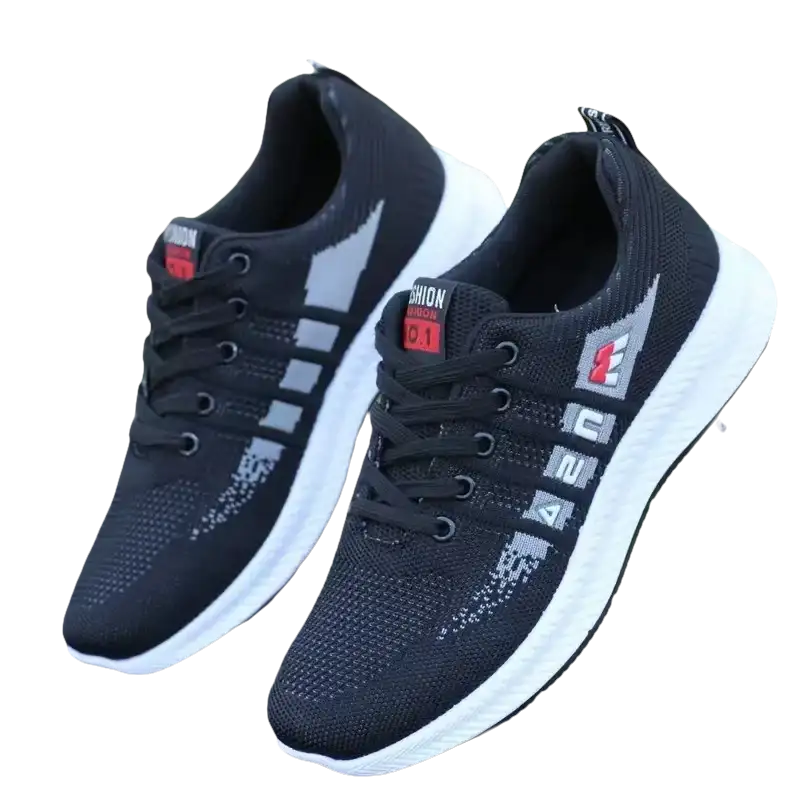 Pair of black and white athletic shoes.