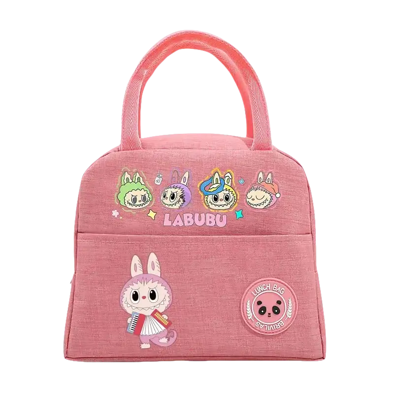 Pink cartoon lunch bag.