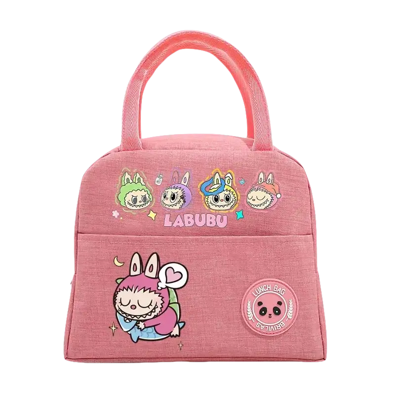 Pink cartoon lunch bag.