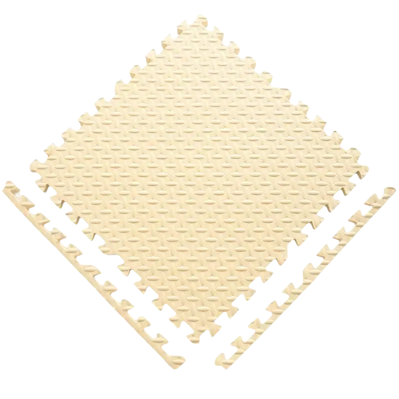 Beige interlocking foam floor tiles.