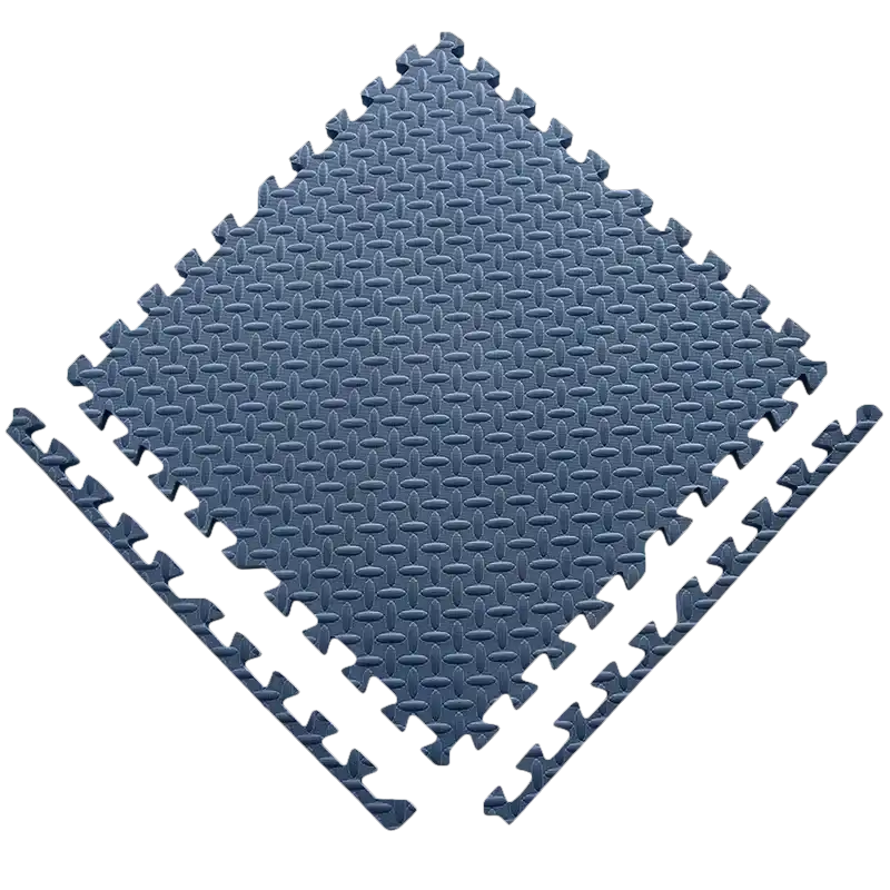 Navy blue interlocking foam floor tiles.