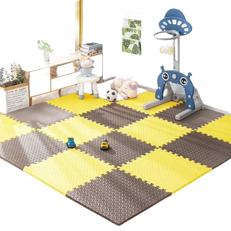 Checkerboard foam play mat.