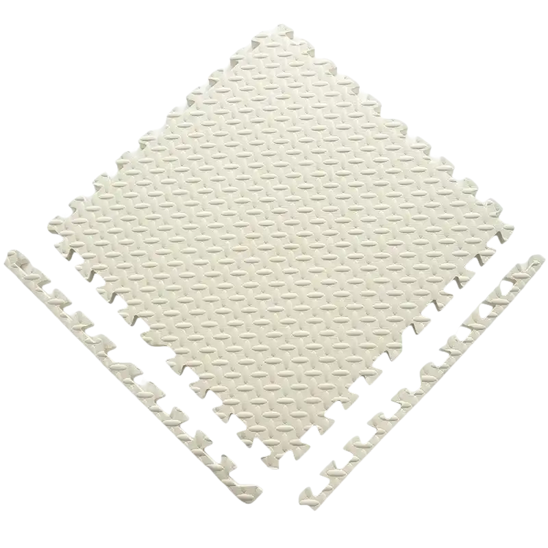 White interlocking foam floor tiles.
