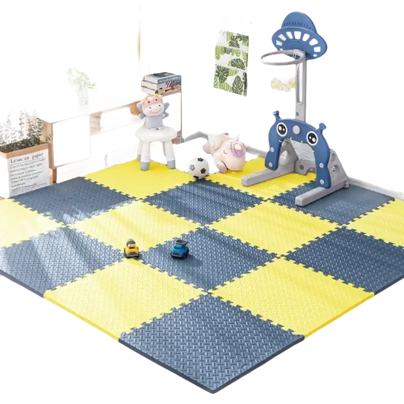 Yellow and gray foam play mat.