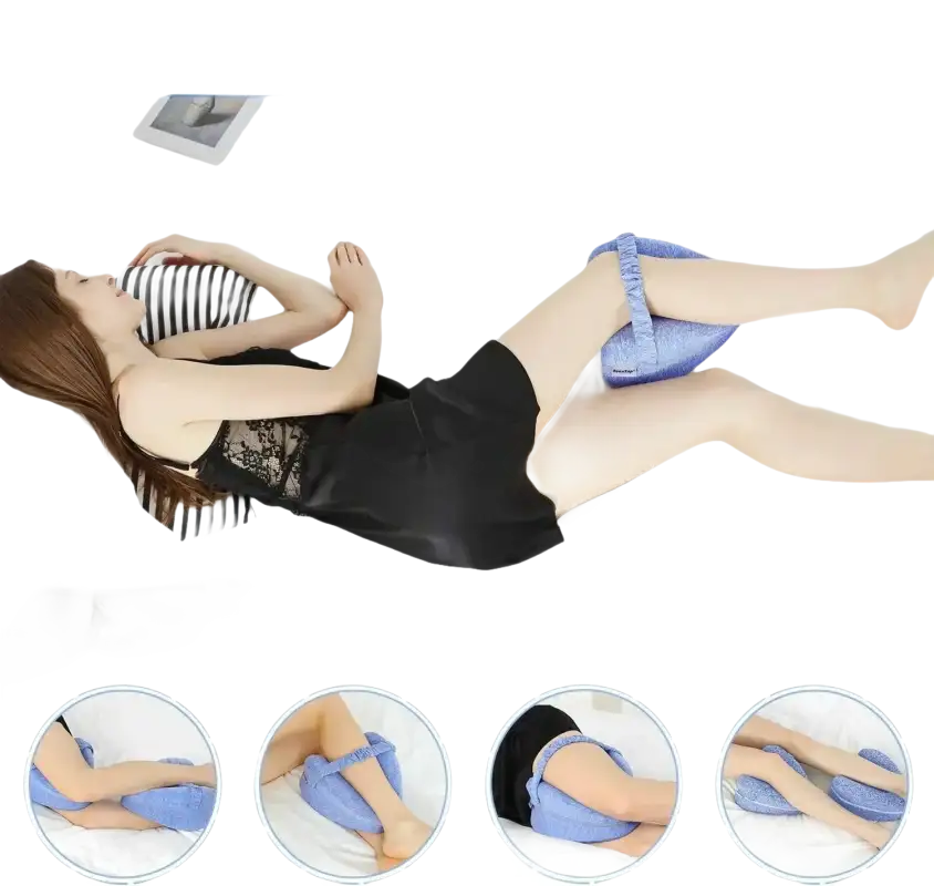 Blue knee pillow with strap.