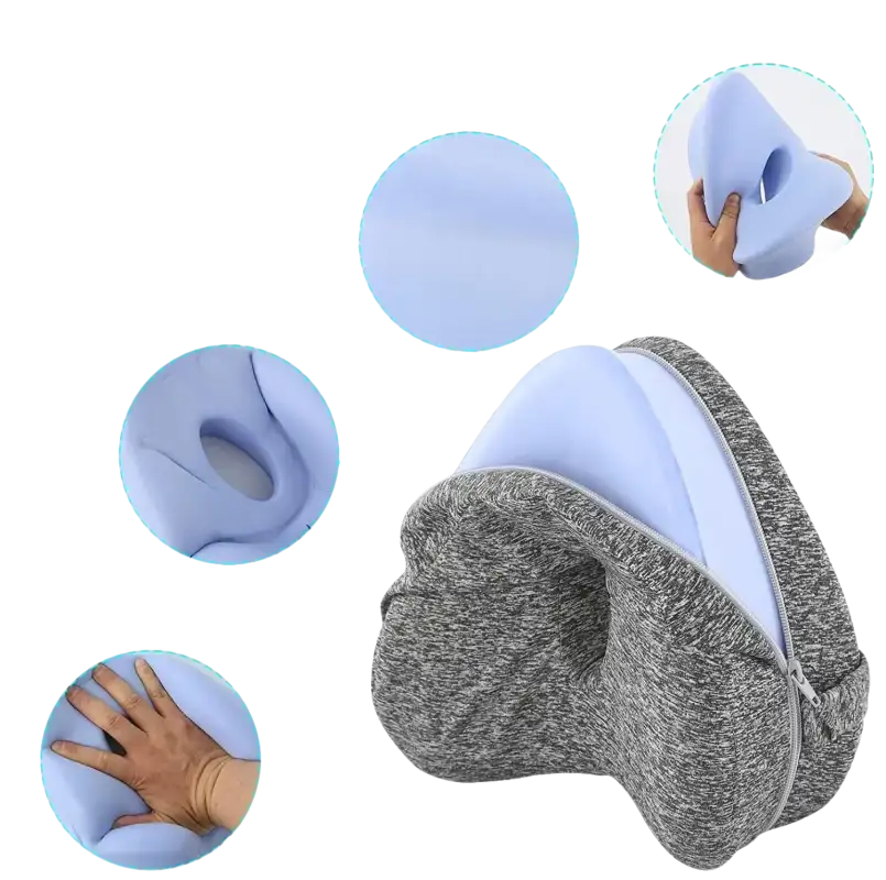 Gray and blue memory foam leg pillow.