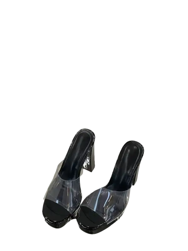 Black and clear platform heeled mules from Liyke Summer Square Toe Heel Platform Slippers look trendy