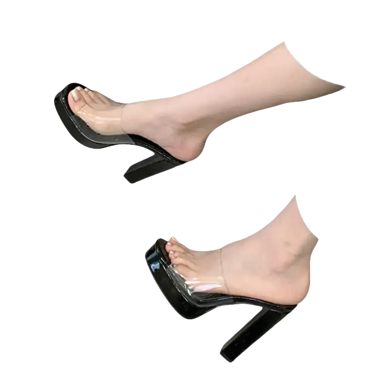 Trendy Liyke Summer Square Toe Heel Platform Sandals with Clear Straps