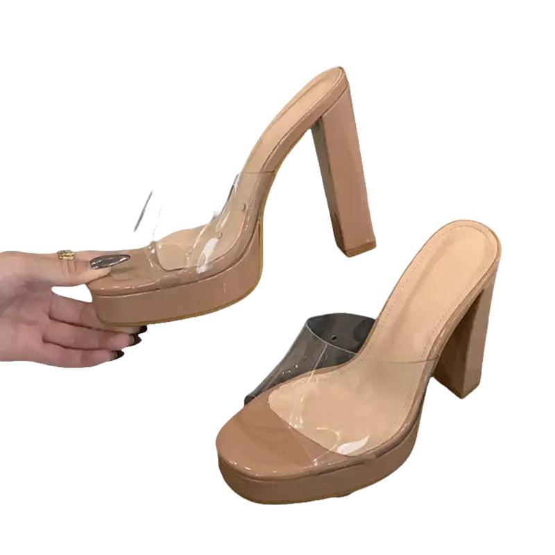 Liyke Summer Square Toe Heel Platform Slippers trending stylish high-heeled mules