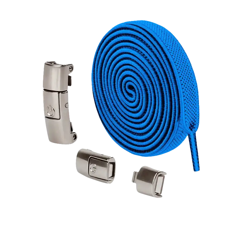 Royal blue elastic shoelaces with magnetic buckles.