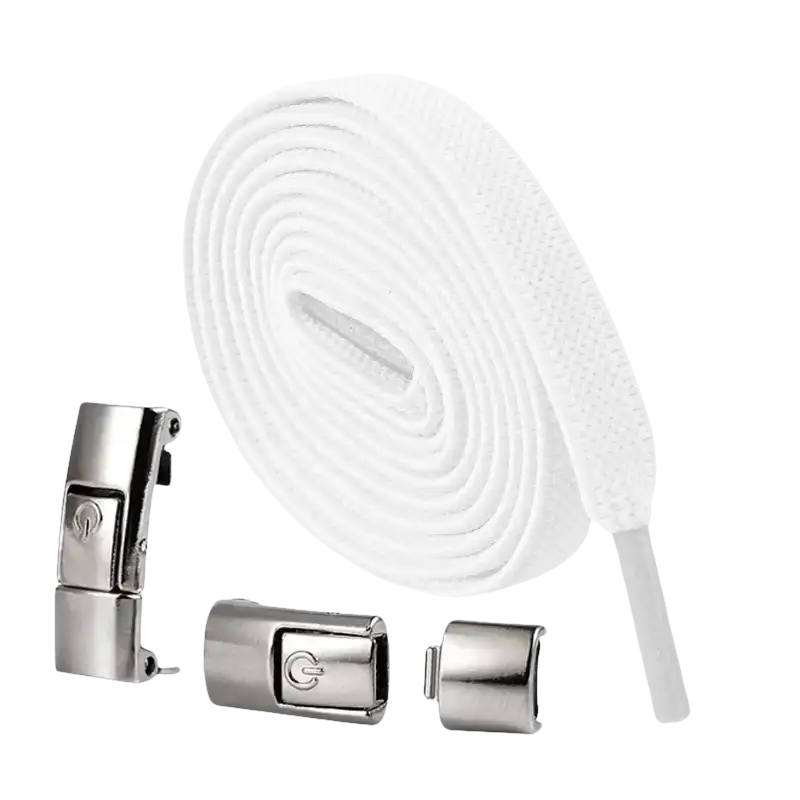 White flat shoelaces with magnetic clasps.