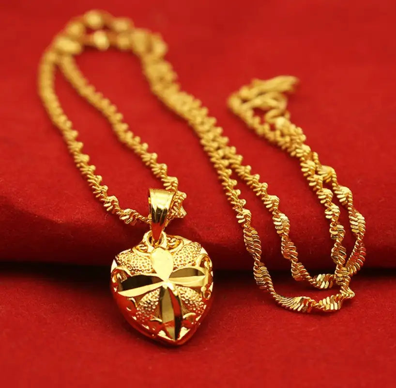 Golden Wave Pendant Necklace - Doublesided heart necklace