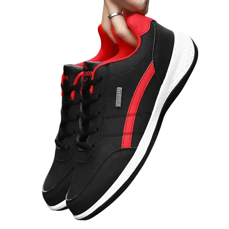 Black and red athletic shoes.