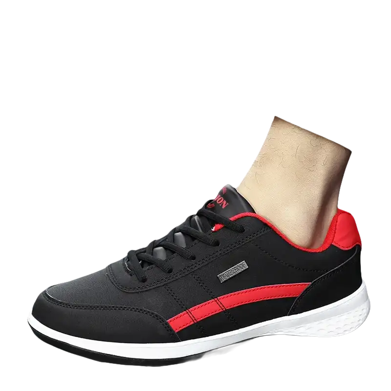 Black and red athletic shoes.