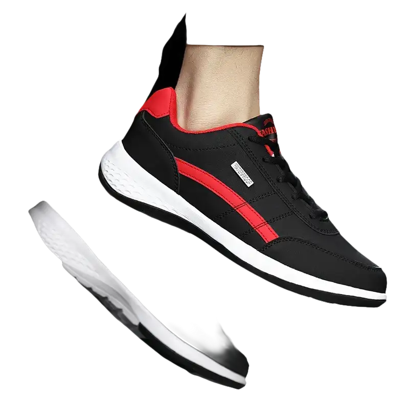 Black and red athletic shoes.