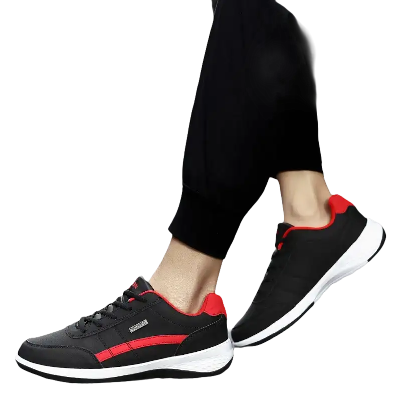 Black and red athletic shoes.