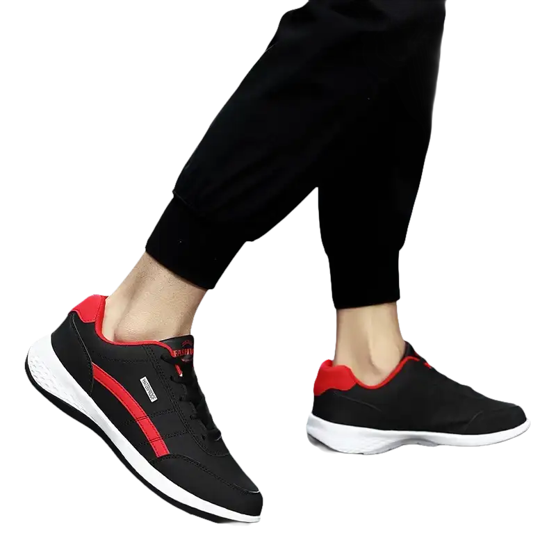 Black and red athletic shoes.