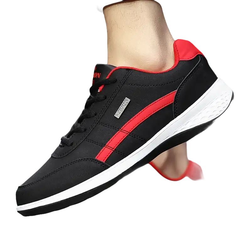 Black and red athletic shoe.
