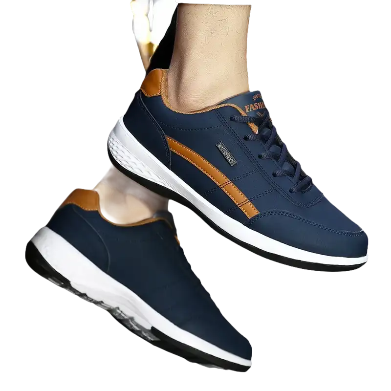 Blue and brown casual sneakers.