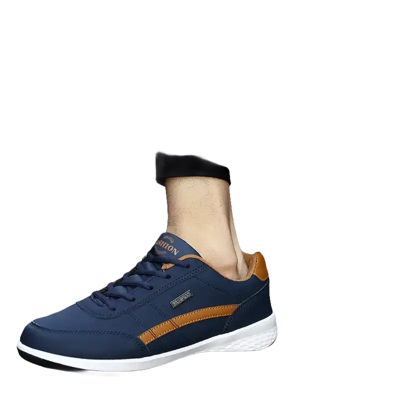 Blue and brown casual sneakers.