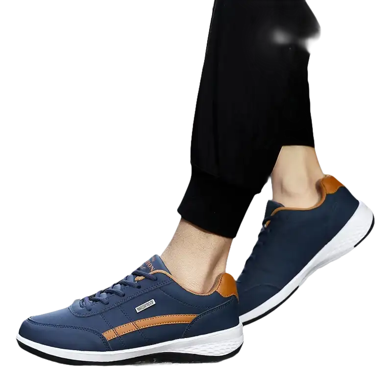 Blue and brown casual sneakers.