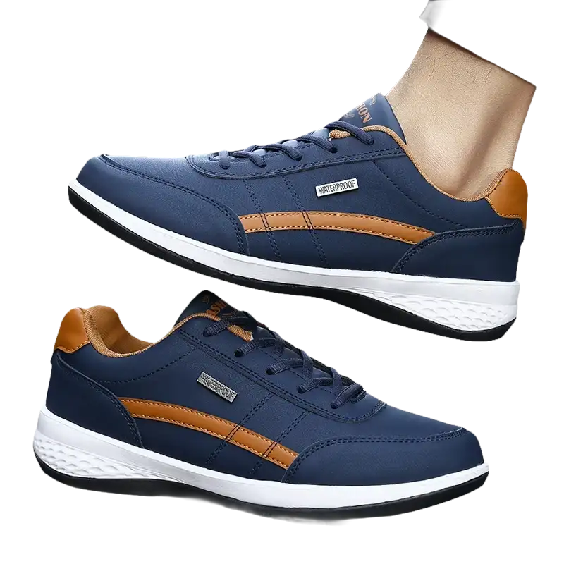 Blue waterproof leather shoes.