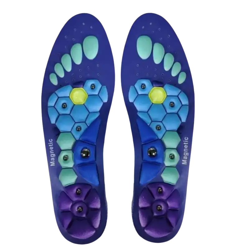 Pair of blue magnetic insoles.