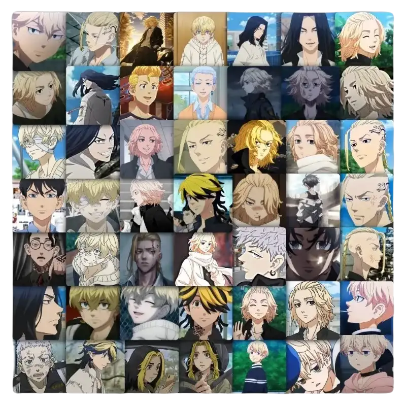 Anime character collage.