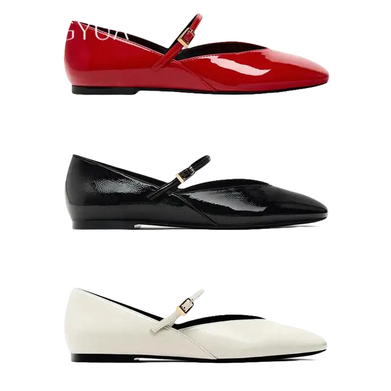 Patent leather Mary Jane flats.