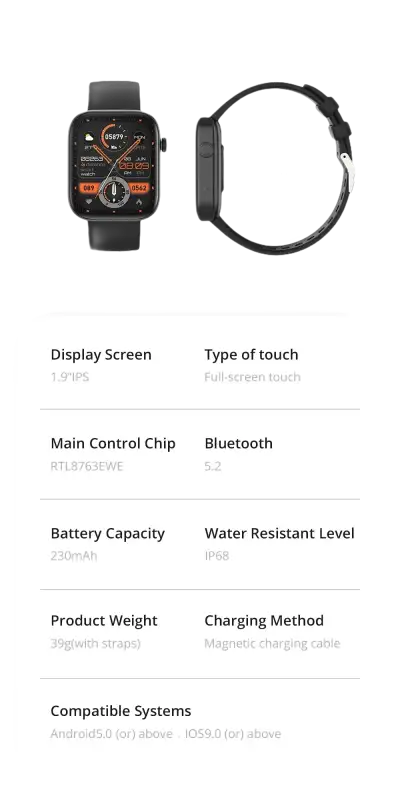 Smartwatch product parameters.