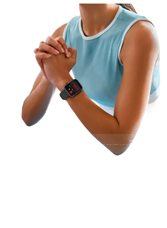 Fitness tracker displaying heart rate data.