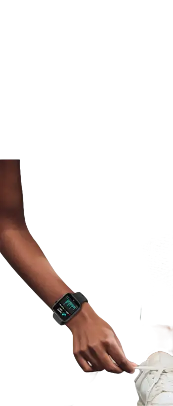 Fitness tracker displaying exercise data.