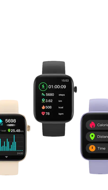 Smartwatches displaying fitness data.