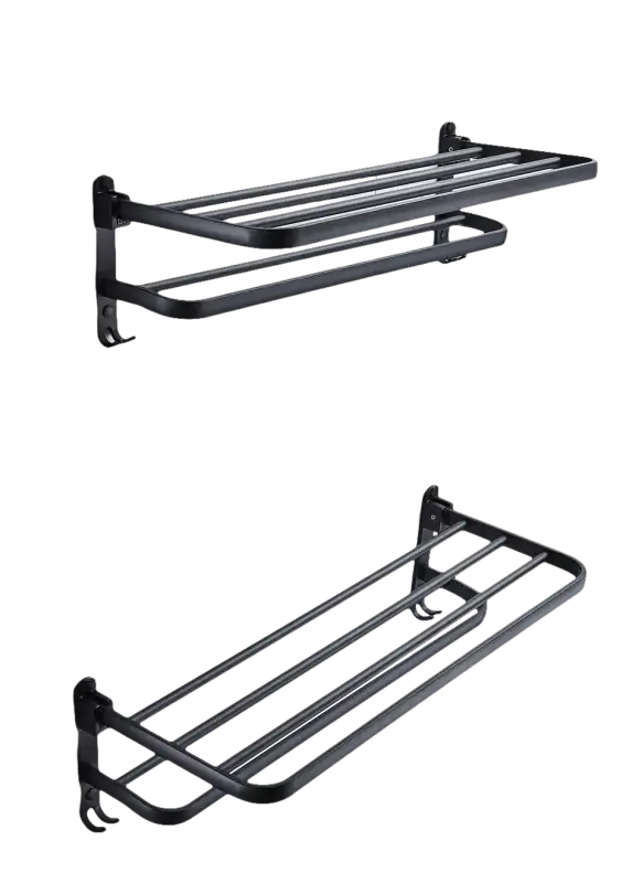 Black metal towel rack.