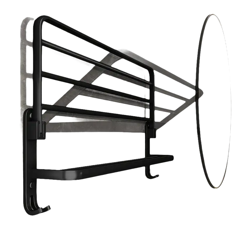 Black metal towel rack.