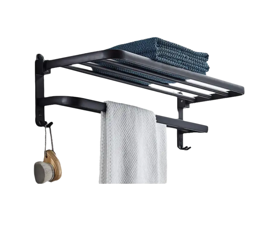 Black metal towel rack.