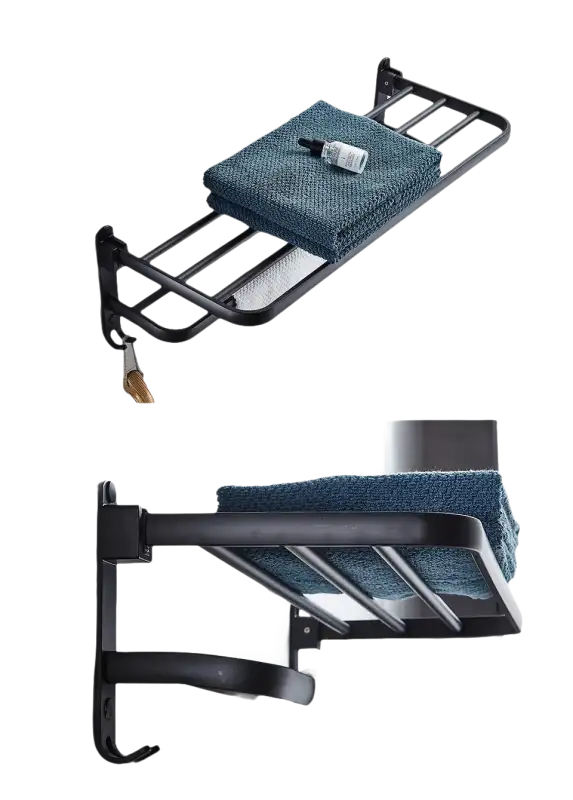 Black metal towel rack.