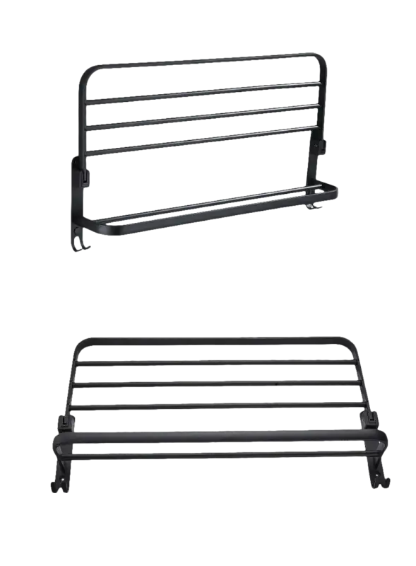 Black metal towel rack.