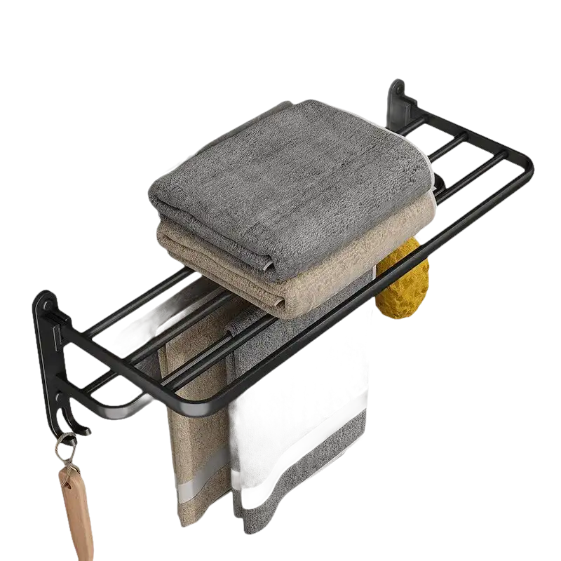 Black metal towel rack.