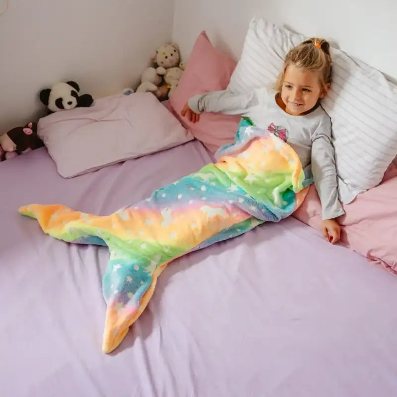 New Night Glow Mermaid Tail Blanket Soft Flannel Fleece Wearable Companion Cute Kids Blankets for All Seasons