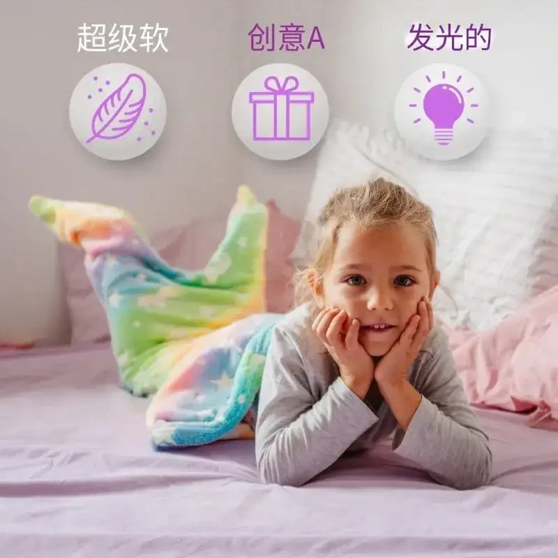 New Night Glow Mermaid Tail Blanket Soft Flannel Fleece Wearable Companion Cute Kids Blankets for All Seasons