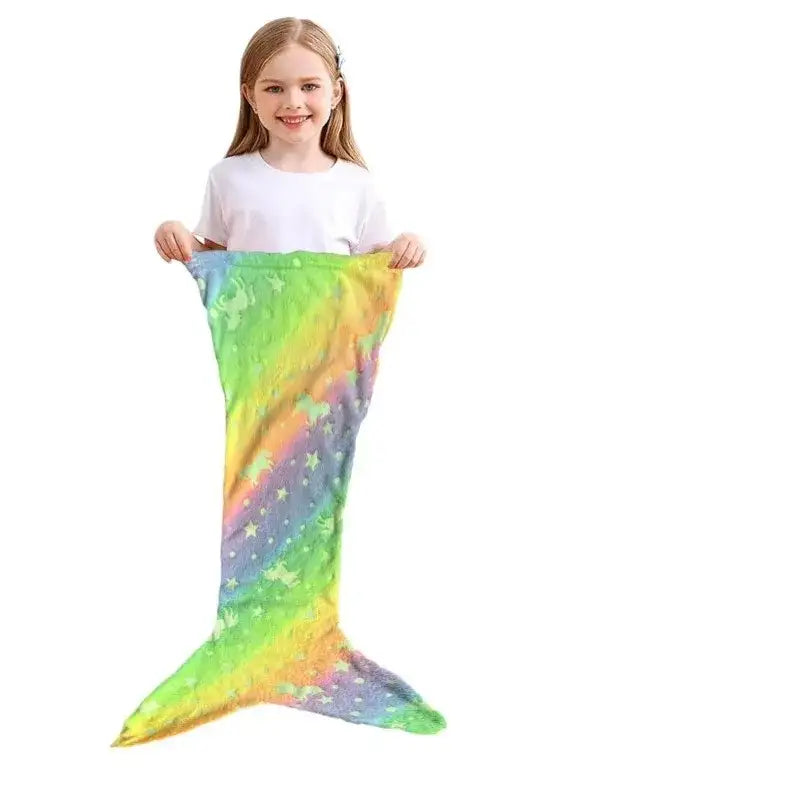 New Night Glow Mermaid Tail Blanket Soft Flannel Fleece Wearable Companion Cute Kids Blankets for All Seasons