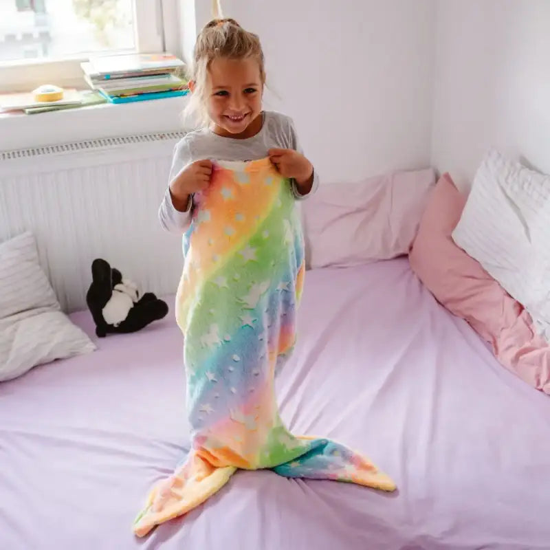 New Night Glow Mermaid Tail Blanket Soft Flannel Fleece Wearable Companion Cute Kids Blankets for All Seasons