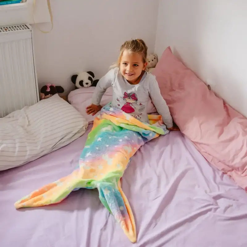 New Night Glow Mermaid Tail Blanket Soft Flannel Fleece Wearable Companion Cute Kids Blankets for All Seasons