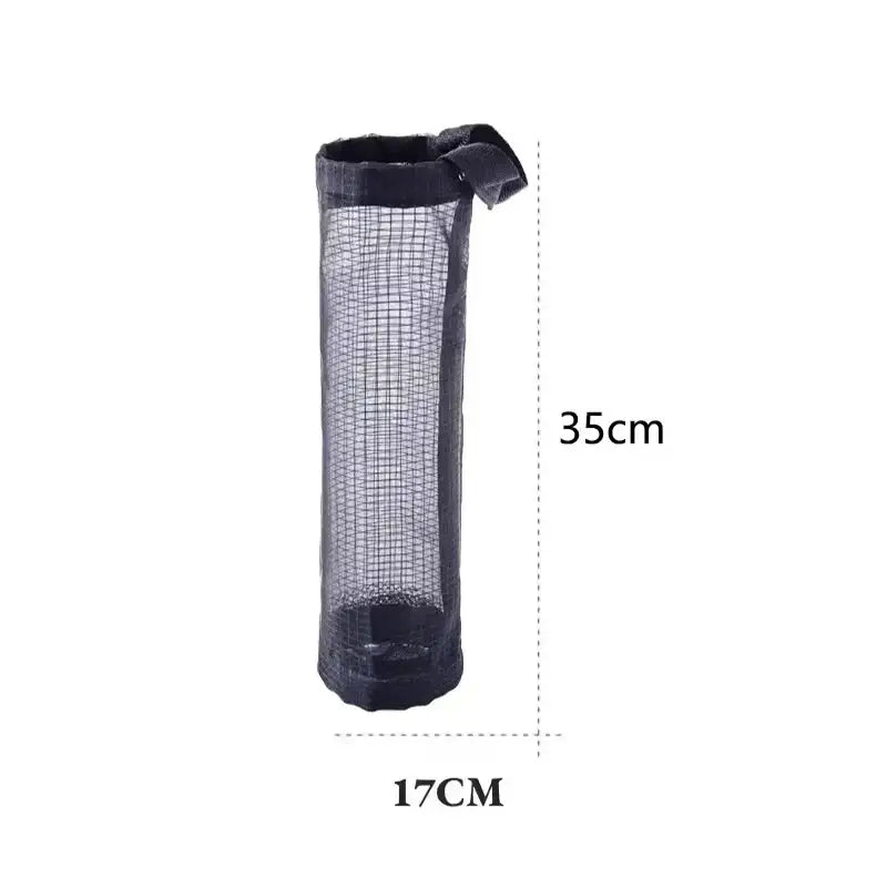 1pc Grey Sundries Bag Storage Wall Mount Mesh Plastic Bags Dispenser Hanging Reused Storage Pouch Trash Bags Kitchen