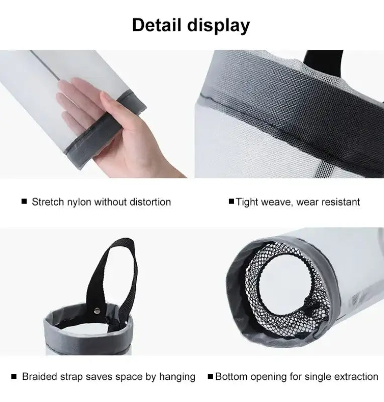1pc Grey Sundries Bag Storage Wall Mount Mesh Plastic Bags Dispenser Hanging Reused Storage Pouch Trash Bags Kitchen