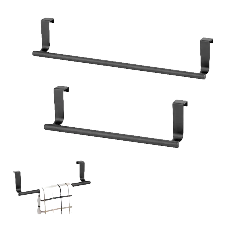 Two black over-the-door towel racks.