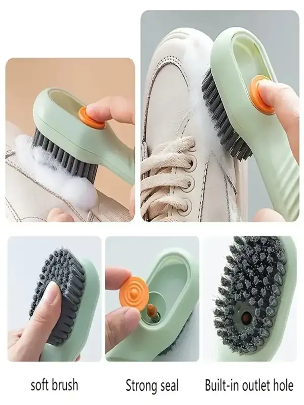 1pc Multi-function automatic spot shoe brush soft hair hand pressure hanging hole suitable for clothing carpet plastic