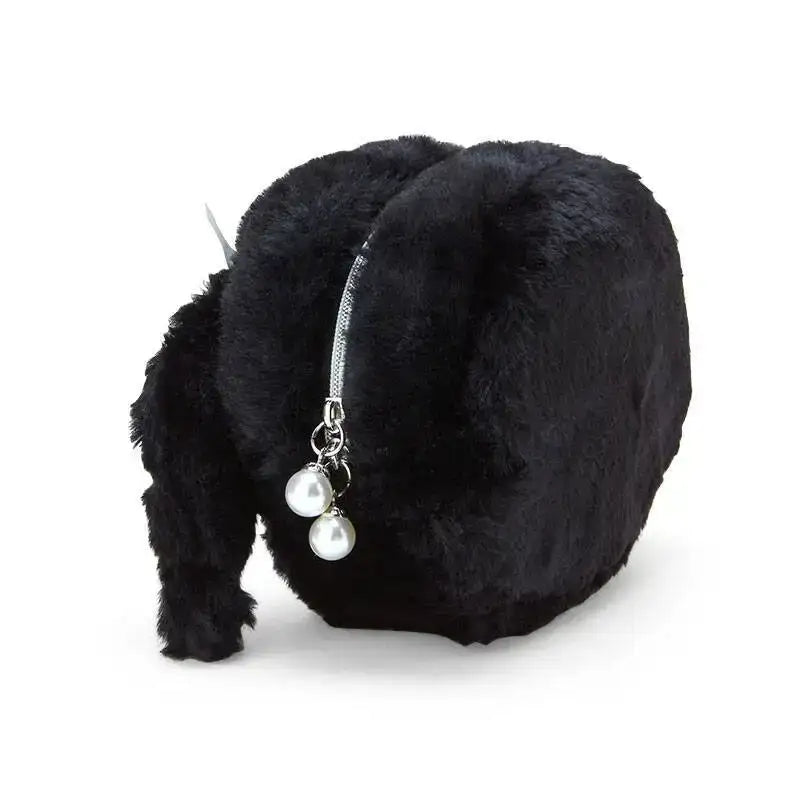 Black faux fur earmuffs with pearl accents.