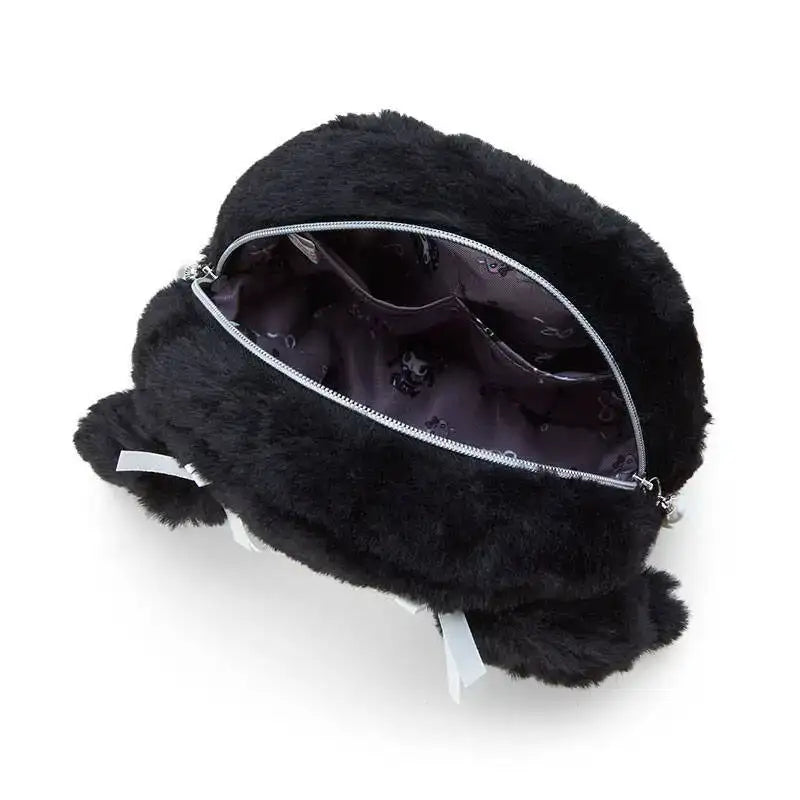 Open black furry bag.